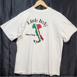 Vintage TOP Little Italy New York City Graphic T-Shirt White Single Stitch L *